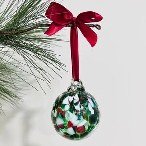 Luke Adams Hand Blown Glass Holly Holiday Ornament